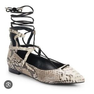 Schutz snake print leg wrap flats